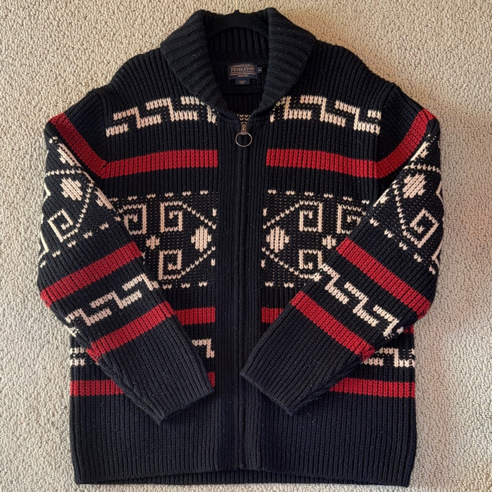 Pendleton Black and Red Zip-Up Sweater
